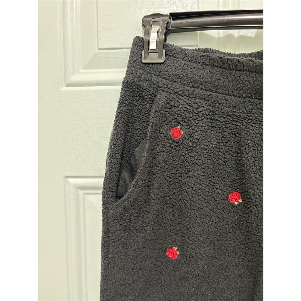 Victoria's Secret PINK Jogger Sweatpants Womens M Black Red Rose Print - Picture 3 of 8